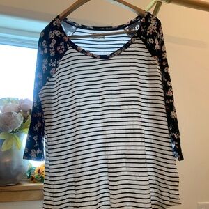 Maurices Navy Striped Floral Top XL